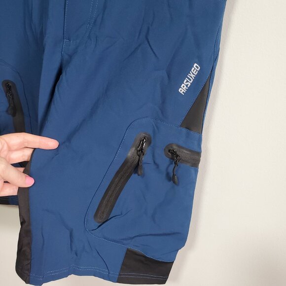 ARSUXEO Mountain Biking MTB 12.5" Cargo Shorts Cycling Stretch Navy Men's Small - Picture 6 of 15